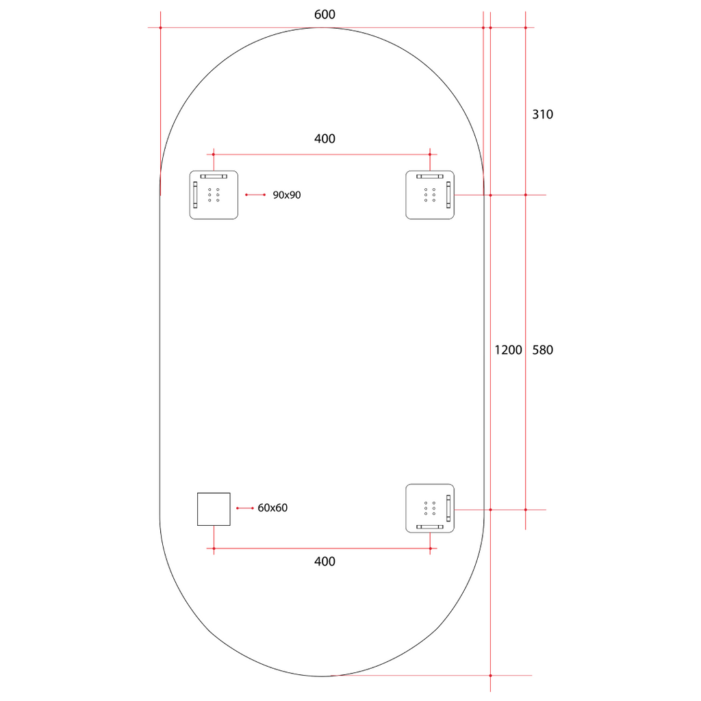 Thermogroup Pill Shape Polished Edge Mirror with Hangers Includes Demister - DP6012HND