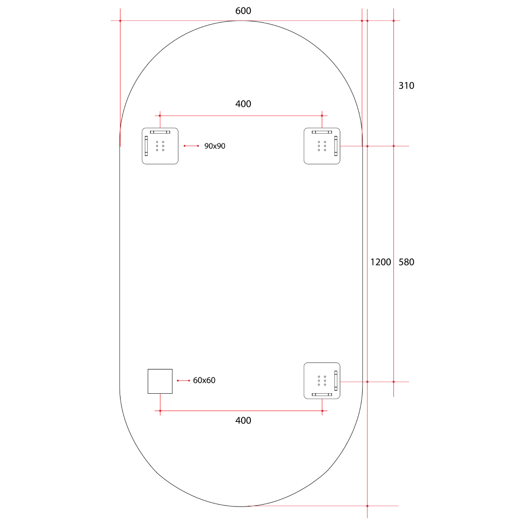 Thermogroup Pill Shape Polished Edge Mirror with Hangers Includes Demister - DP6012HND