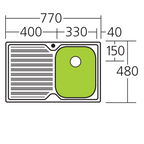 Oliveri Diaz Single Right Hand Bowl Sink With Drainer DZ122 - DZ122 1TH