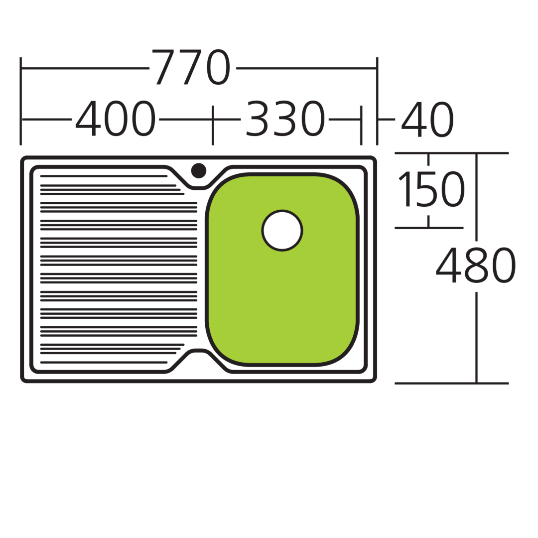 Oliveri Diaz Single Right Hand Bowl Sink With Drainer DZ122 - DZ122 1TH