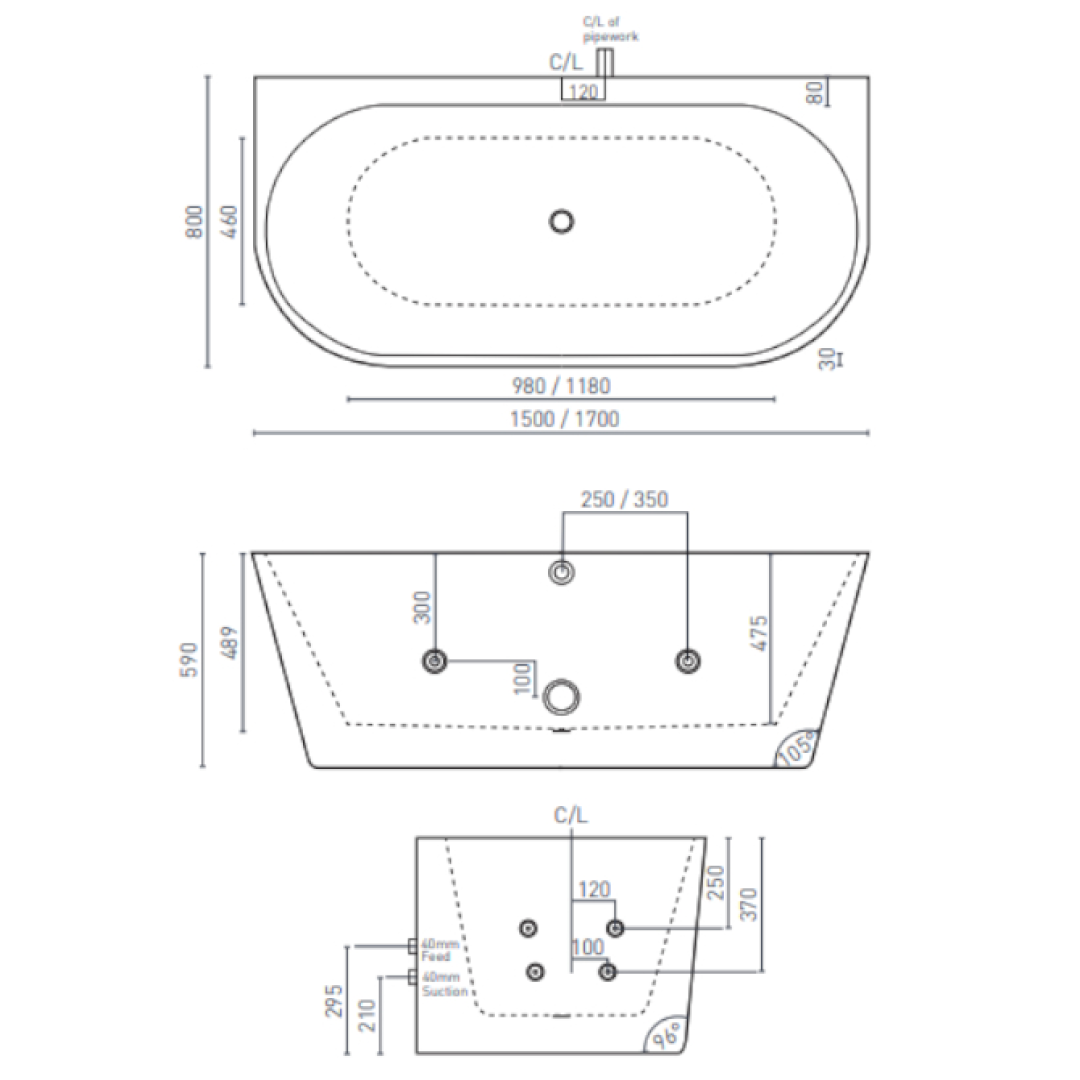 Decina Alegra Contour 1700 Back-to-Wall Freestanding Spa Bath - AG1700BTWCNW