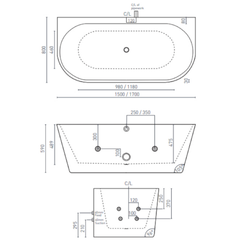Decina Alegra Contour 1500 Back-to-Wall Freestanding Spa Bath - AG1500BTWCNW