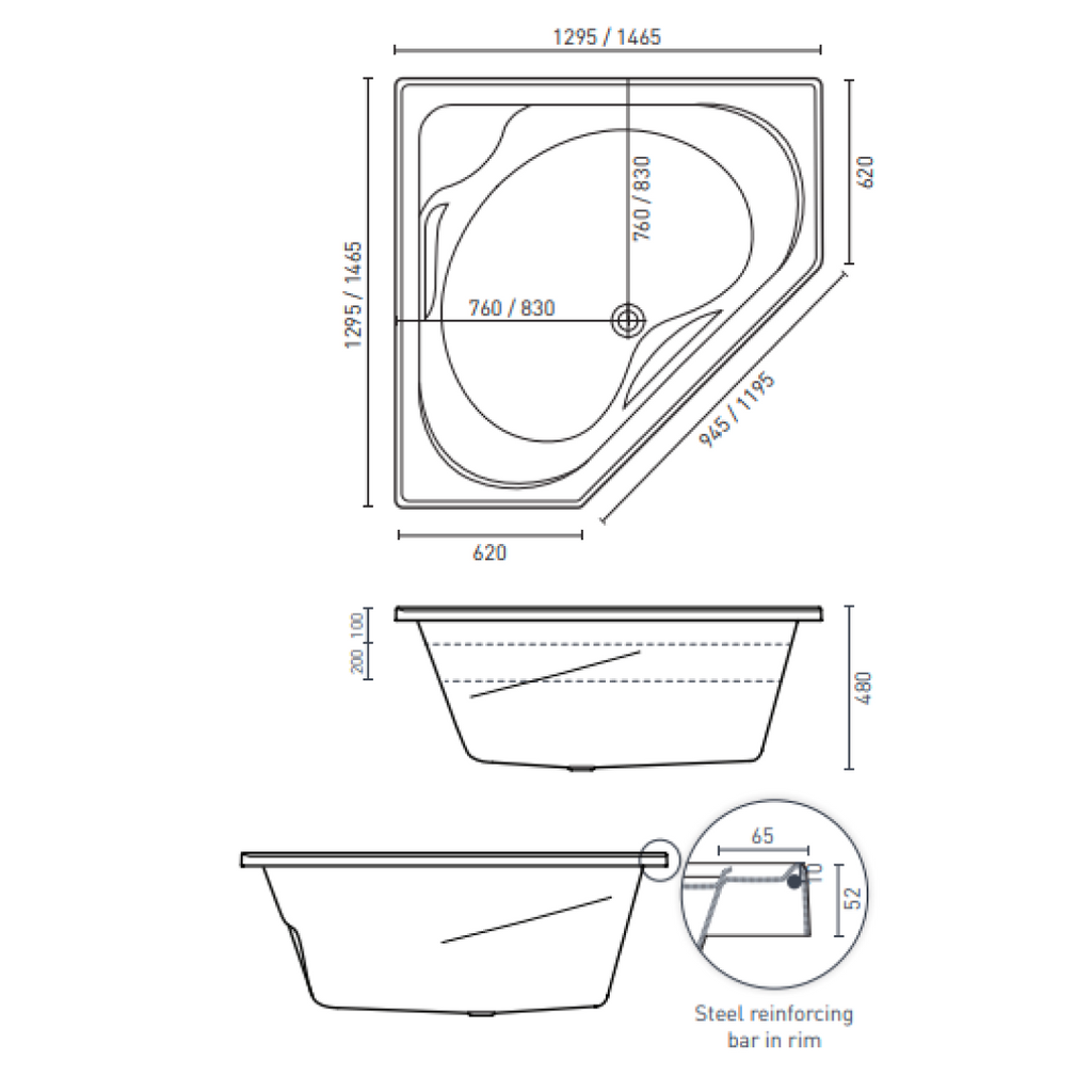 Decina Angelique 1465 Inset Corner Bath - AN1465W