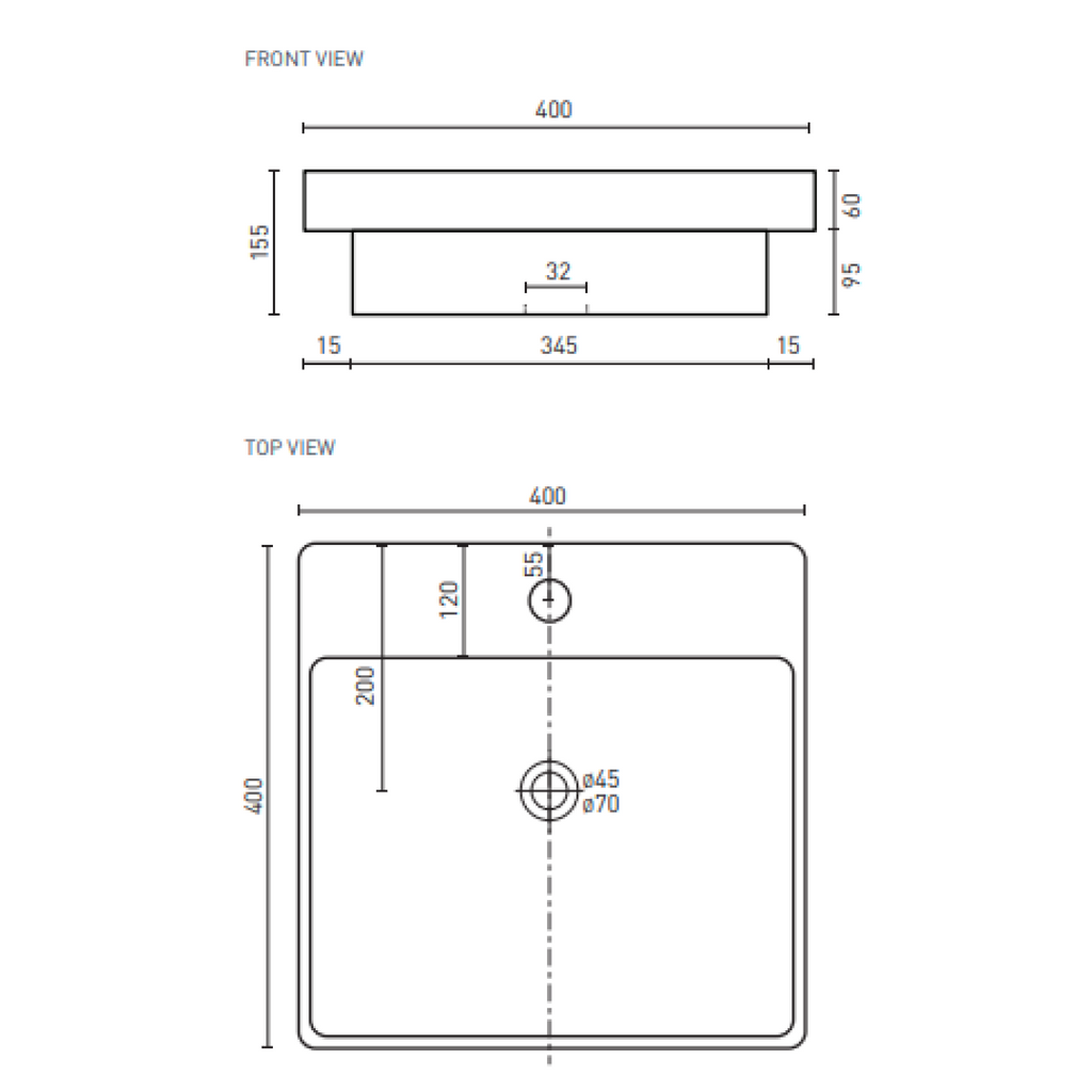 Decina Aria 400 Semi Inset Basin - ARBSIW