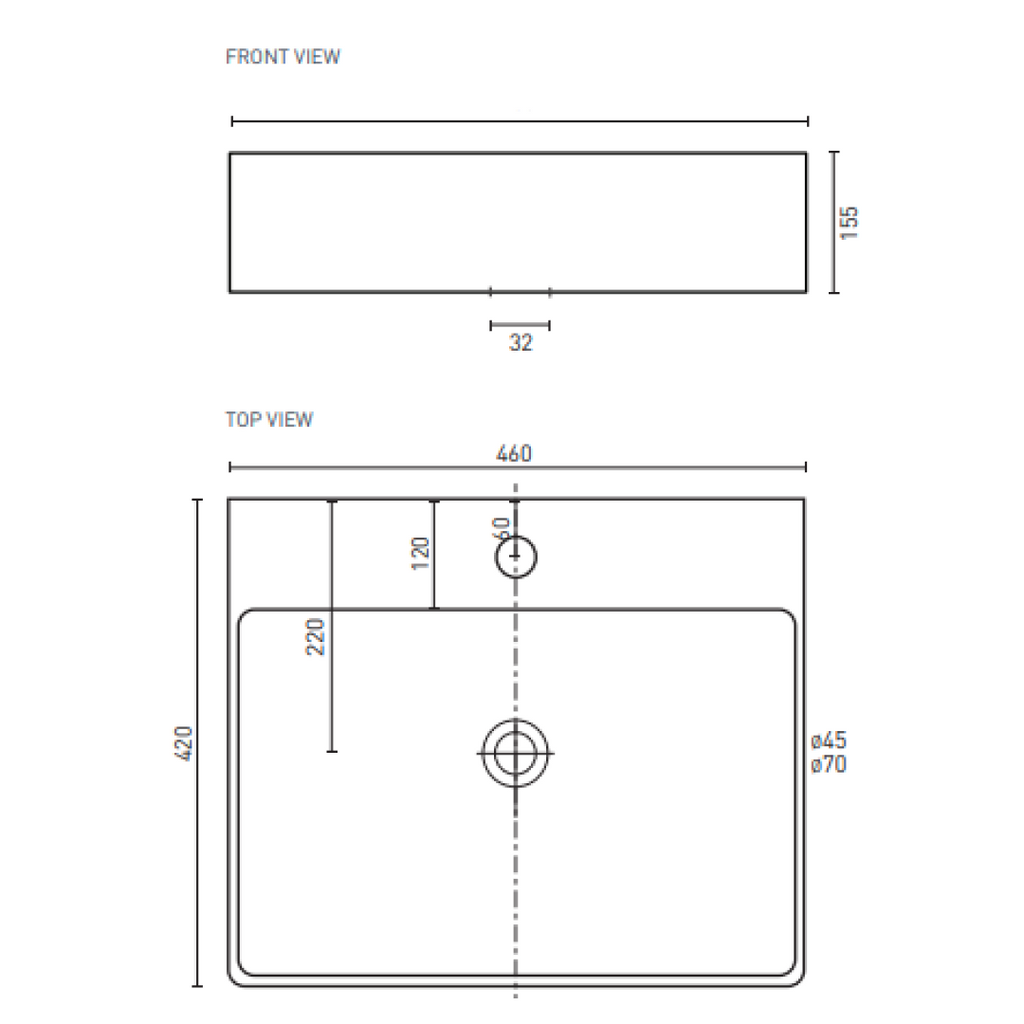 Decina Aria 460 Counter Top Basin - ARBCT46W