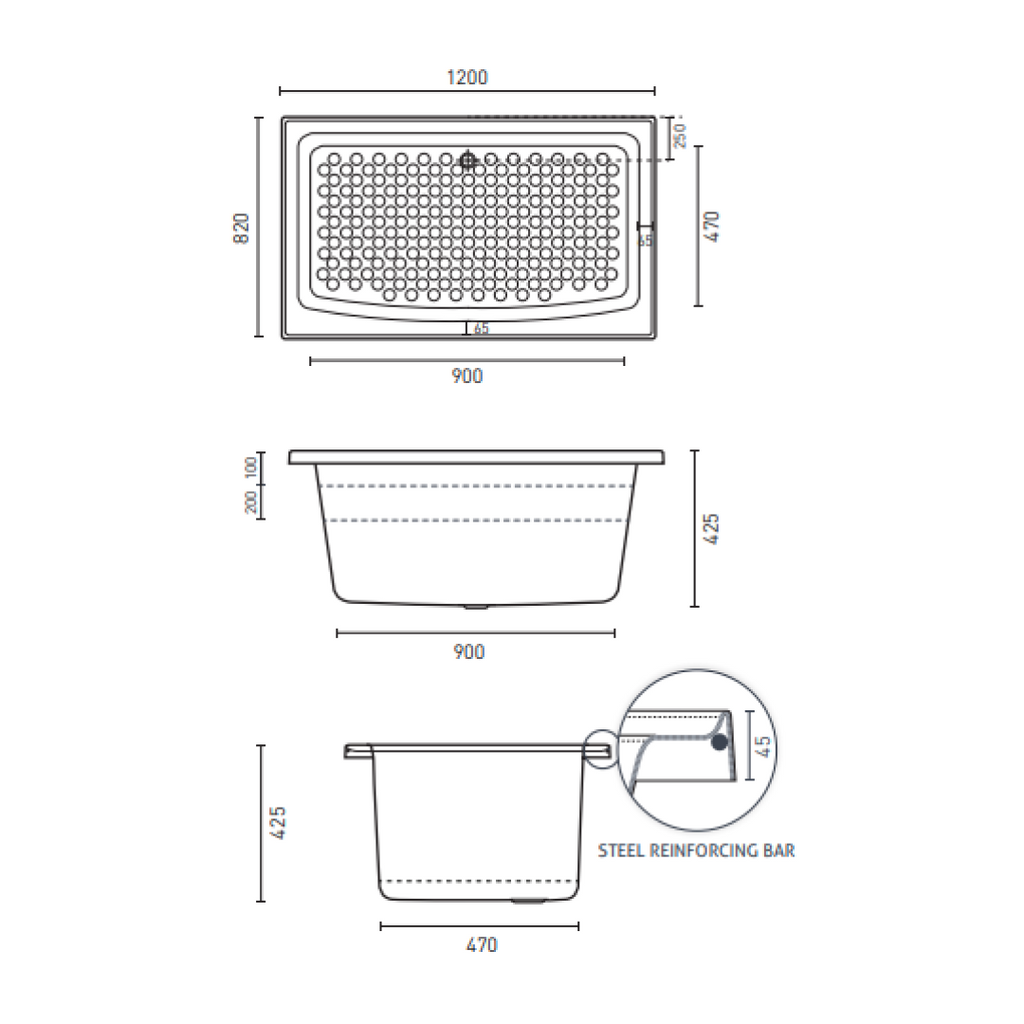 Decina Azzuro 1200 Inset Shower Bath - AZ1200WN