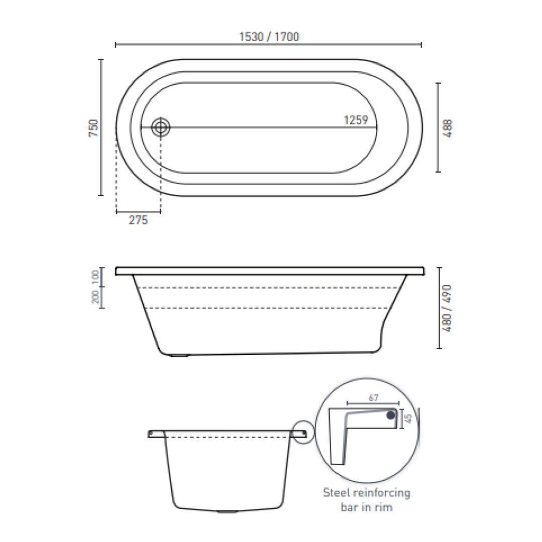 Decina Uno 1530 Island Bath - UN1530W