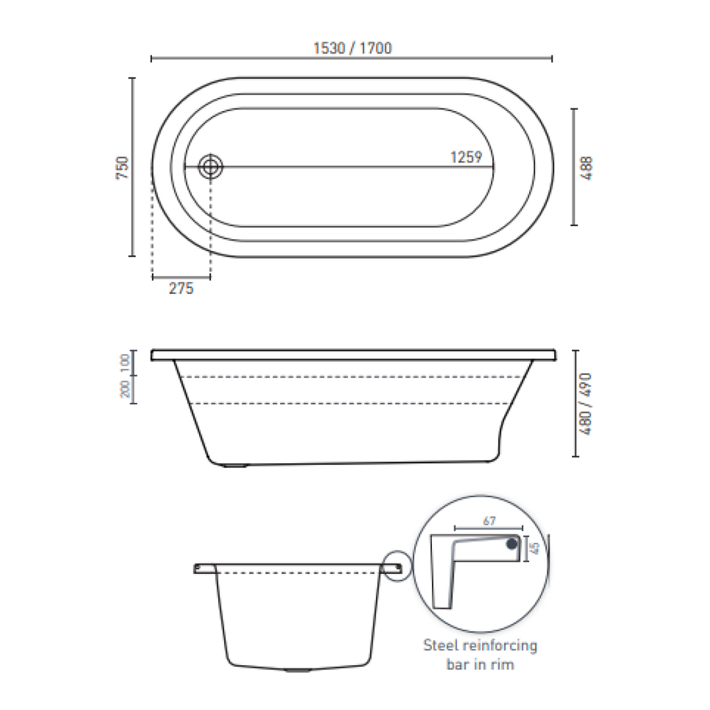 Decina Uno 1700 Santai 10 Jet Spa Bath - UN1700SAN10JW