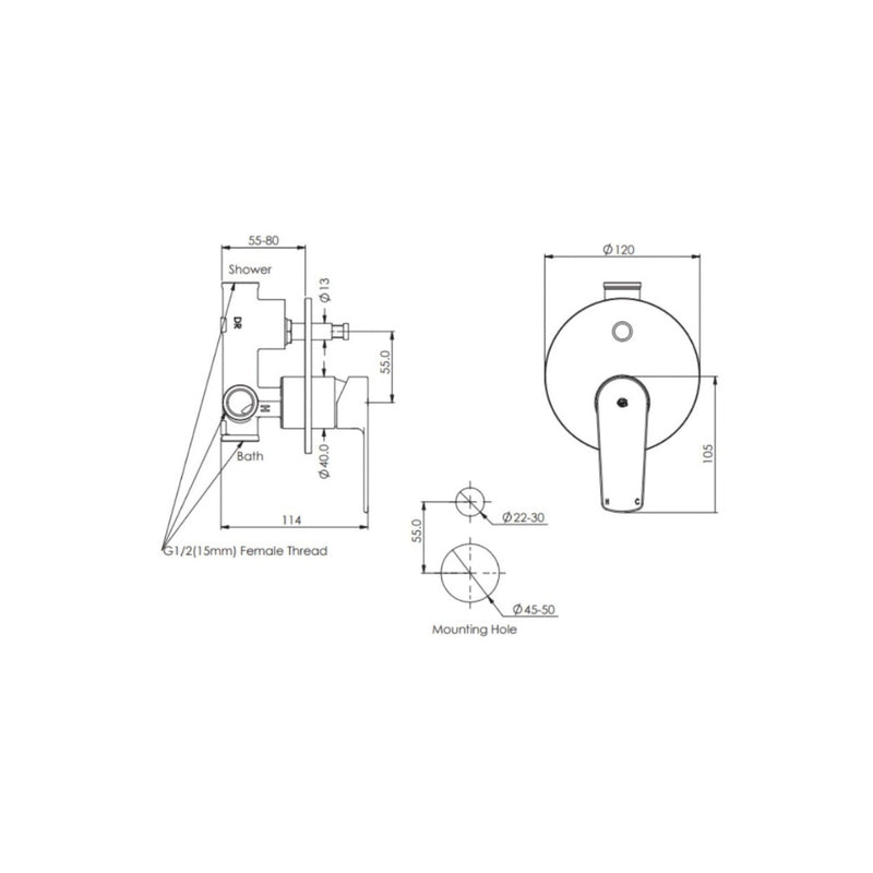 Greens Novi Shower Mixer w/Diverter - Gun Metal