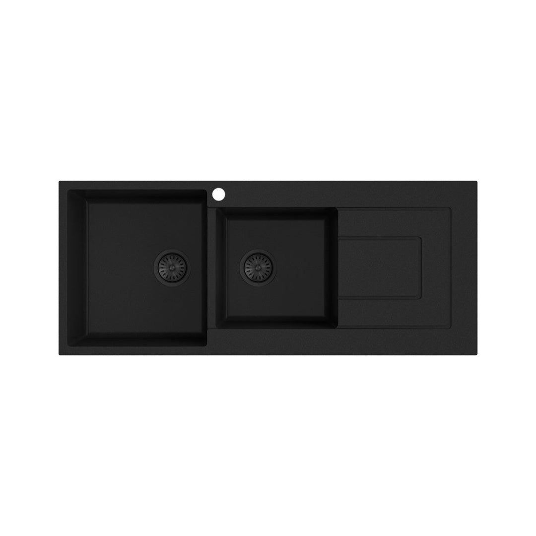 Argent Grace 1160mm 1 & 3/4 Sink w/Drainer Matte Black - 1 Taphole - KS5116222RMB