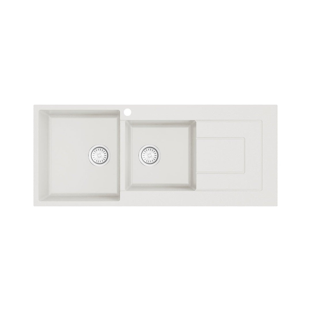 Argent Grace 1160mm 1 & 3/4 Sink w/Drainer White - 1 Taphole - KS5116222RWH