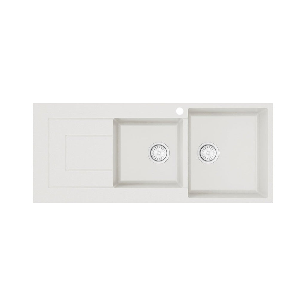 Argent Grace 1160mm 1 & 3/4 Sink w/Drainer White - 1 Taphole - KS5116224LWH