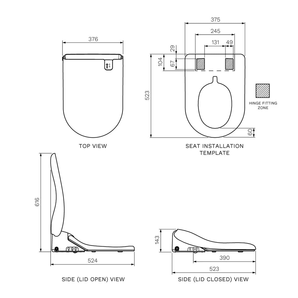 Parisi Aqua Intelligent Bidet Seat - Side Inlet EC114