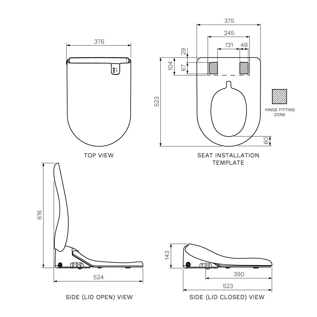 Parisi Aqua Intelligent Bidet Seat - Side Inlet EC114