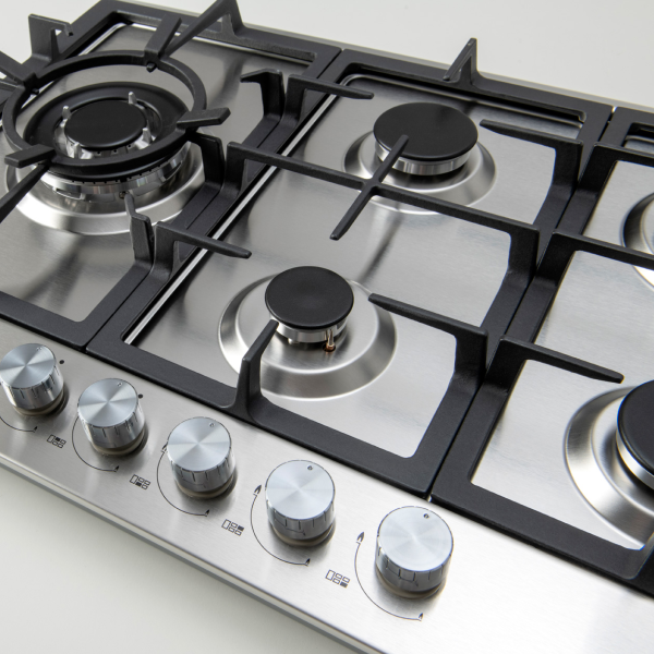 Euro Appliances 75cm Stainless Steel Gas Cooktop 5 Burner Left Wok - ECT75G5X