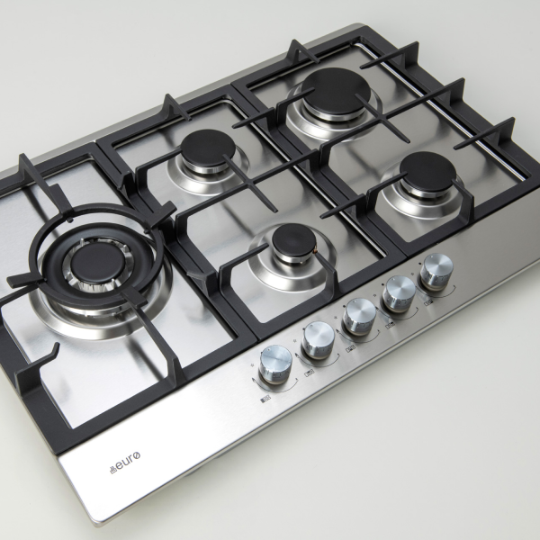 Euro Appliances 75cm Stainless Steel Gas Cooktop 5 Burner Left Wok - ECT75G5X