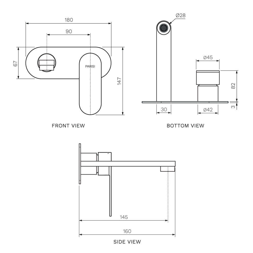 Parisi Ellisse II Wall Mixer with 160mm Spout on Elliptical Plate - Fucile - EE2.01-2E160.50
