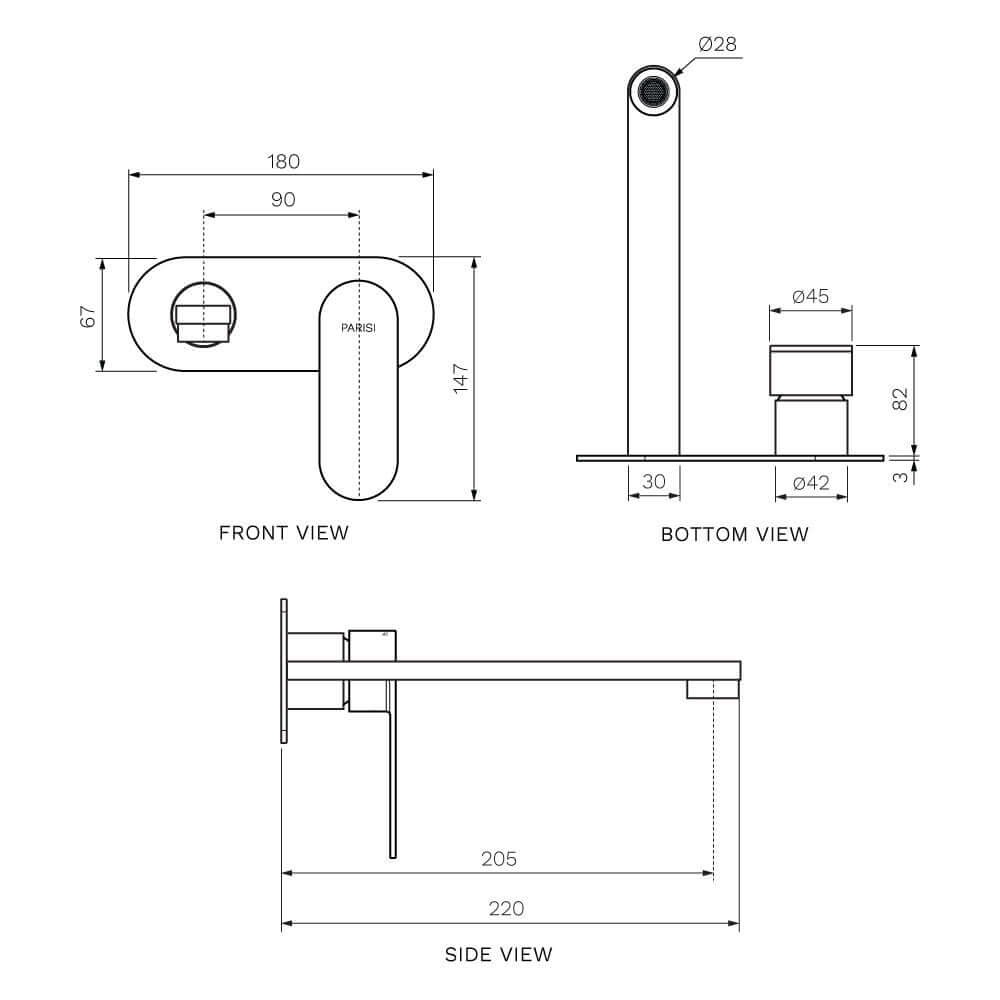 Parisi Ellisse II Wall Mixer with 220mm Spout on Elliptical Plate - Fucile - EE2.01-2E220.50