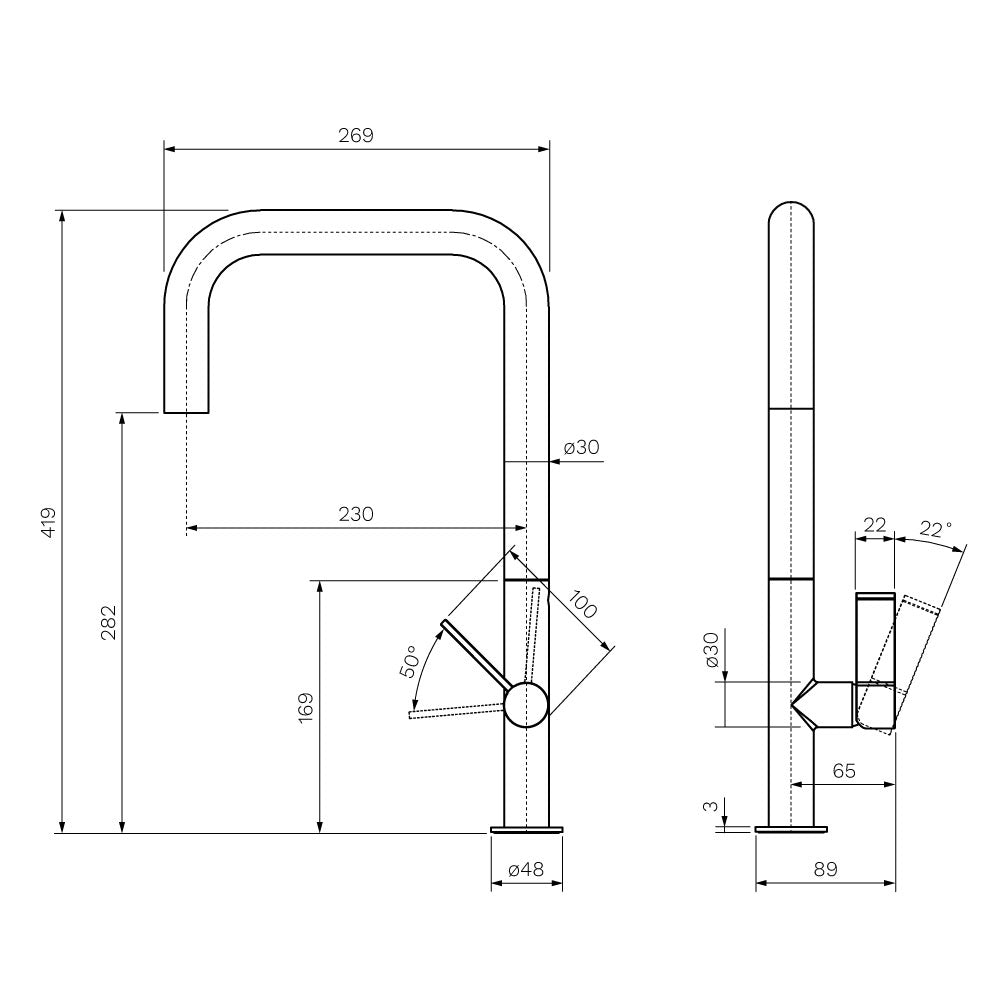 Parisi Ergo 30 Kitchen Mixer with Round Spout - Brushed Brass