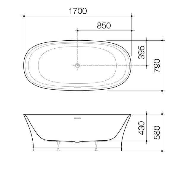 Caroma Riviere 1700 Freestanding Bath with Overflow - Gloss White