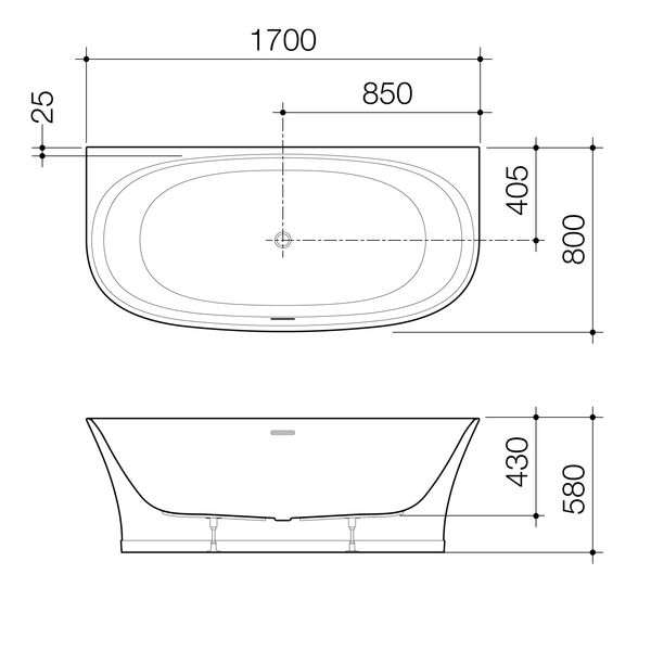 Caroma Riviere 1700 Back to Wall Bath with Overflow - Gloss White