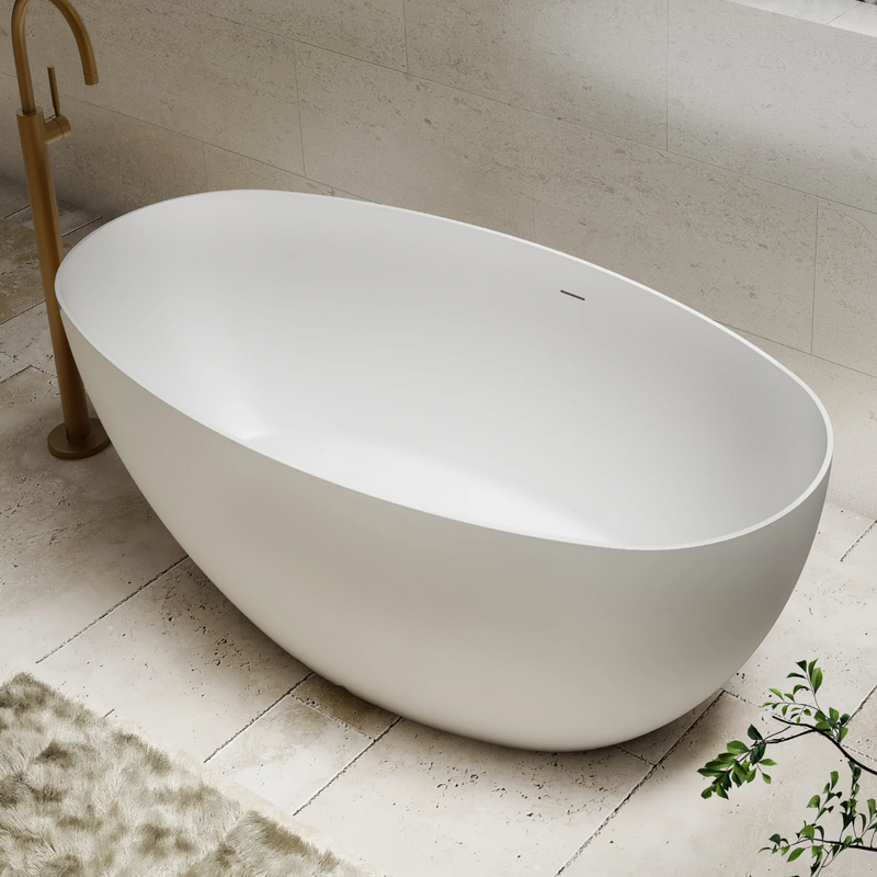 Cassa Design Egg Shell 1500 Freestanding Bath 10mm Edge Includes Overflow - Matte White