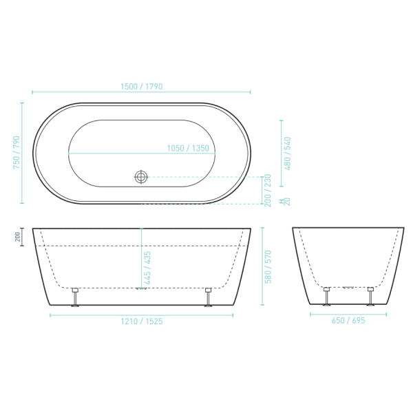 Decina Elinea 1790mm Black Freestanding Bath - EL1780B - EN1780B