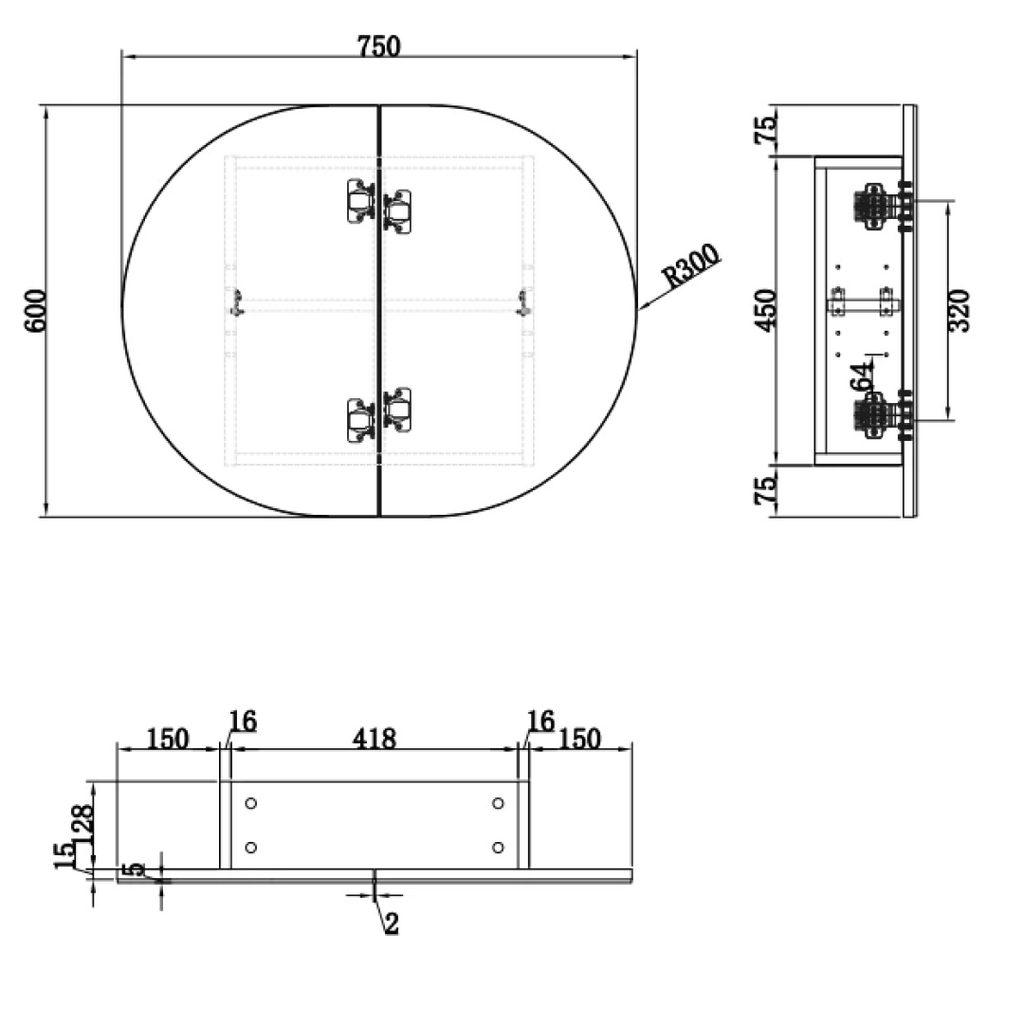 Cassa Design Elli Pill 750 x 600 Shaving Cabinet - Matte White Interior - OVL7560MW