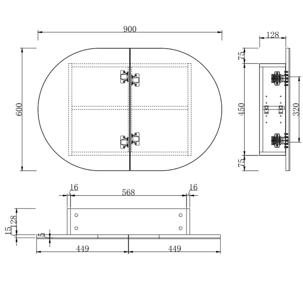 Cassa Design Elli Pill 900 x 600 Shaving Cabinet - Matte White Interior - OVL9060MW