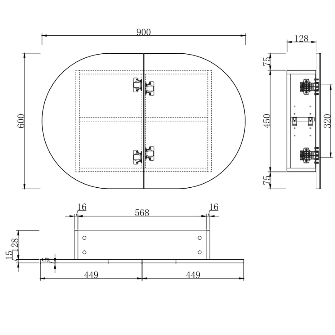 Cassa Design Elli Pill 900 x 600 Shaving Cabinet - Matte White Interior - OVL9060MW