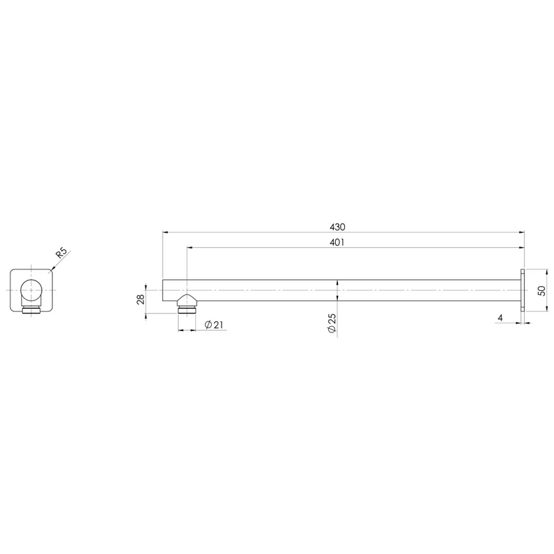 Phoenix Enviro316 400mm Wall Shower Arm - 316 Stainless Steel