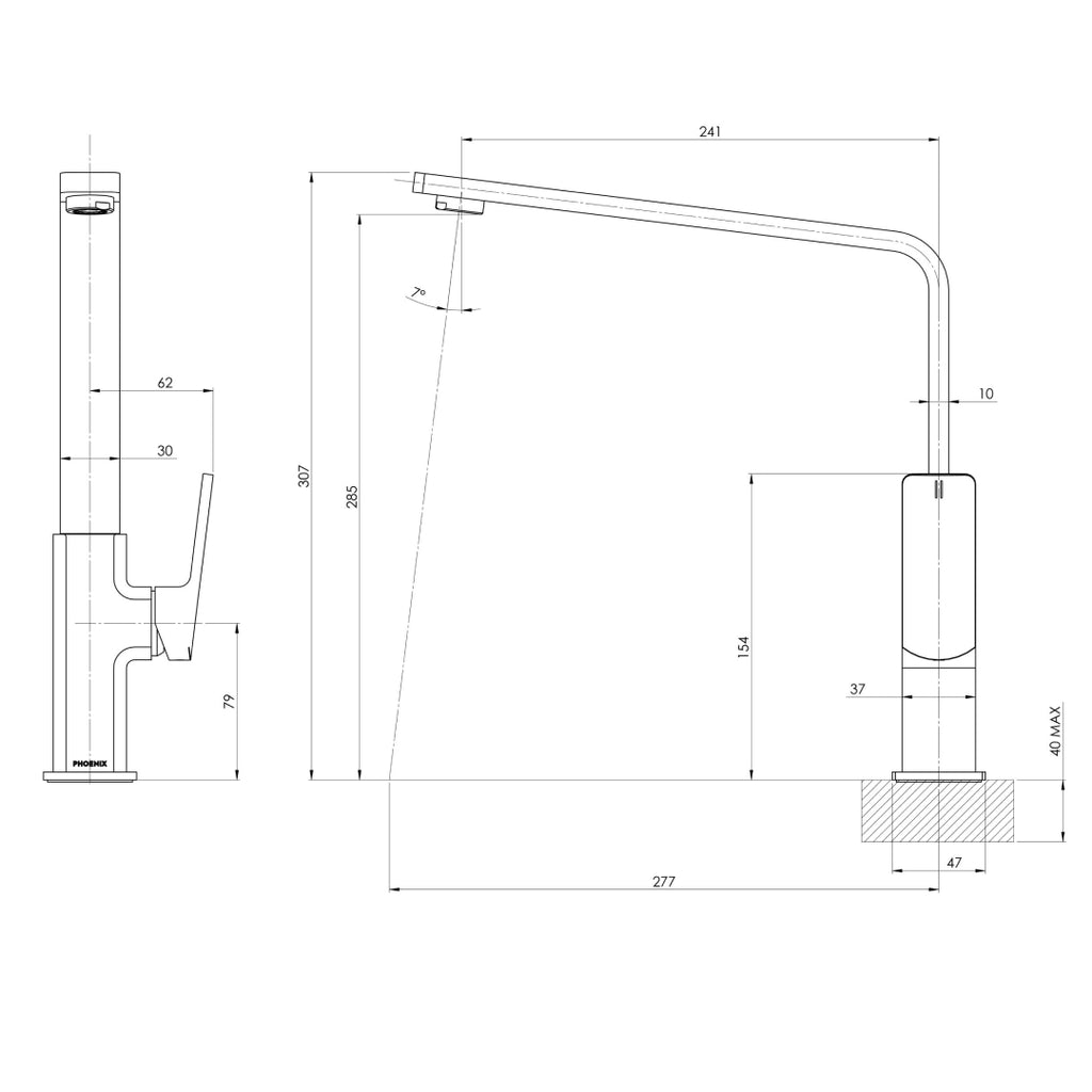 Phoenix Enviro316 Sink Mixer 240mm Squareline - 316 Stainless Steel - 128-7300-51
