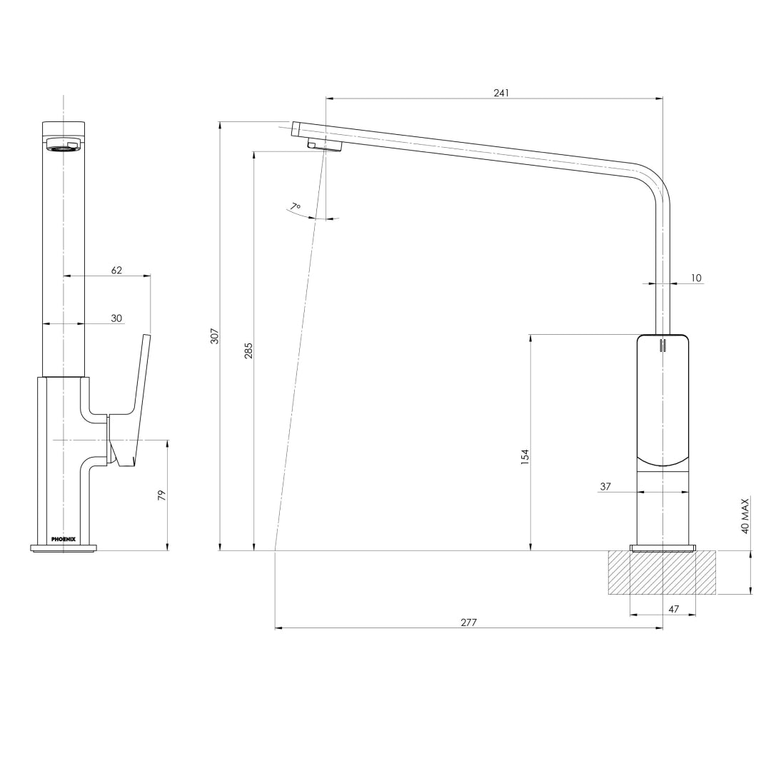 Phoenix Enviro316 Sink Mixer 240mm Squareline - 316 Stainless Steel - 128-7300-51