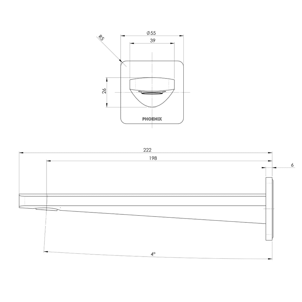 Phoenix Enviro316 Wall Basin/Bath Spout 200mm - 316 Stainless Steel - 128-7610-51