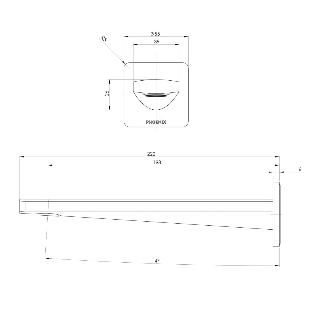 Phoenix Enviro316 Wall Basin/Bath Spout 200mm - 316 Stainless Steel - 128-7610-51