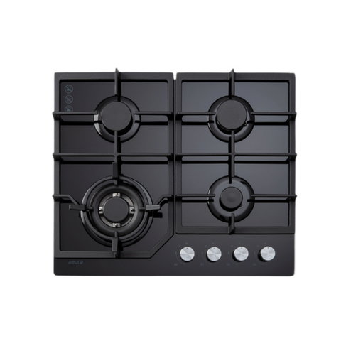 Euro Appliances 60cm Gas Black Glass Cooktop - ECT600GBK2