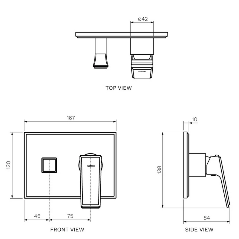 Parisi Ezia Wall Mixer with 3-Way Diverter - Chrome