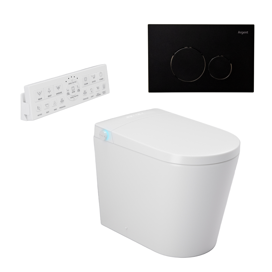 Argent Evoke Wall Faced Smart Toilet Package Includes Argent 80 Smart Cistern - Includes Matte Black Grace Button - SWF100A80 + F5020MB