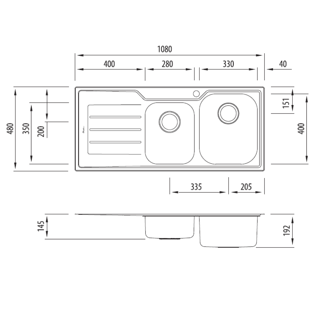 Oliveri Flinders 1 & 3/4 Bowl Right Sink with Drainer - 1 Tap Hole - FL112 1TH