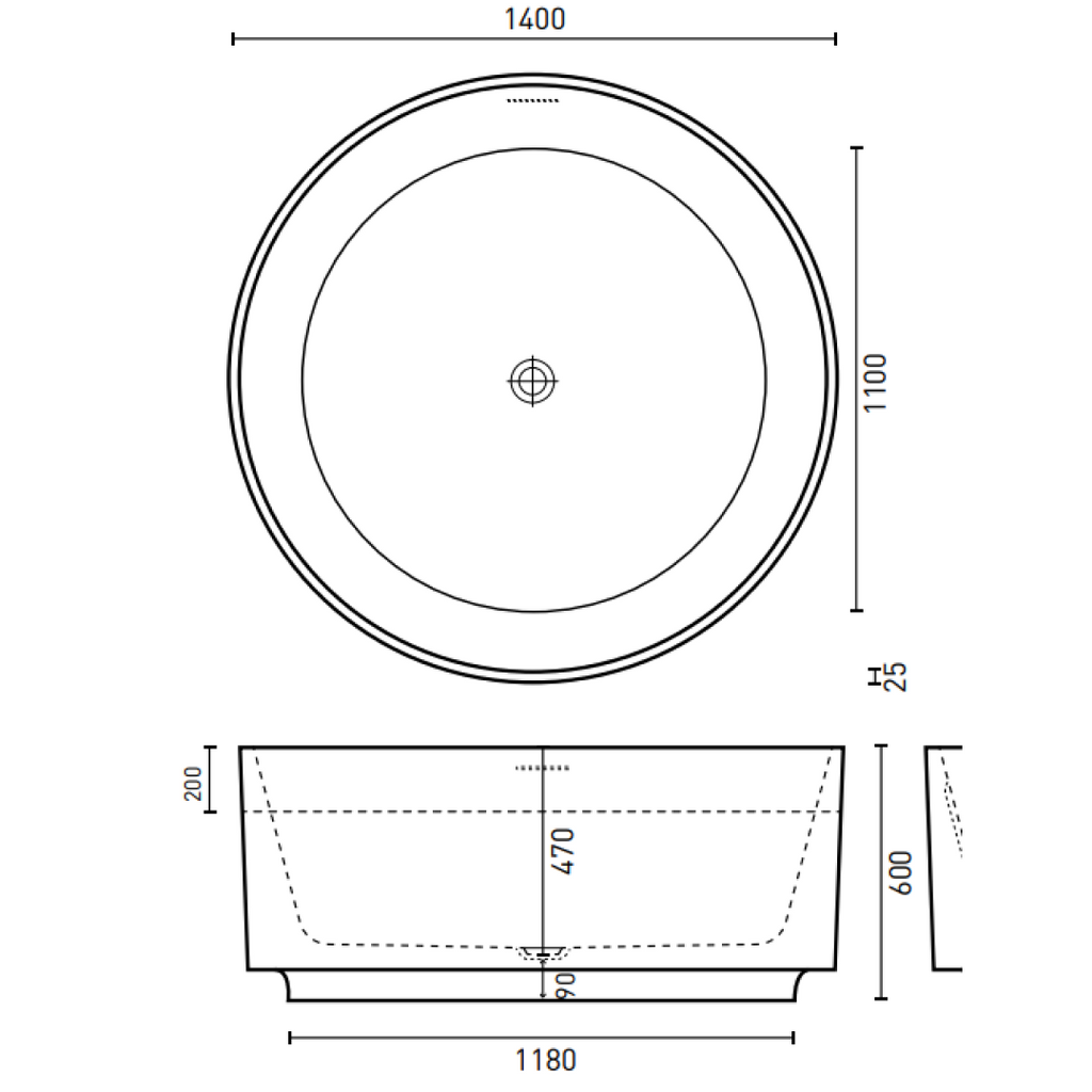Decina Florencia 1400mm Acrylic Freestanding Bath - Gloss White - FL1400WIO