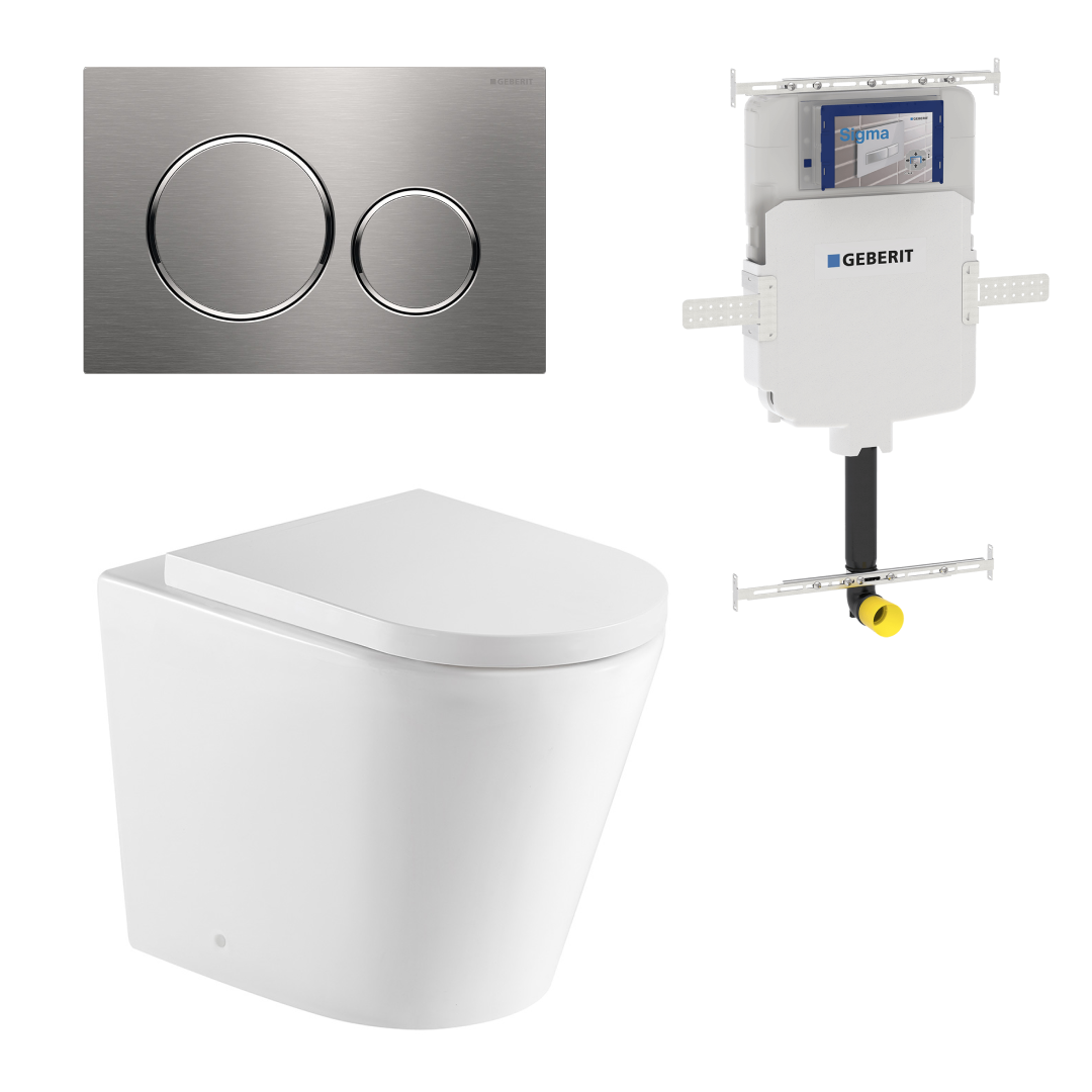 Turner Hastings Fino WhisperFlush Floor Mounted Toilet Package (Includes Geberit Cistern & Brushed Stainless Steel Flush Plate) - Gloss White - FP50GE-GW-K-BN