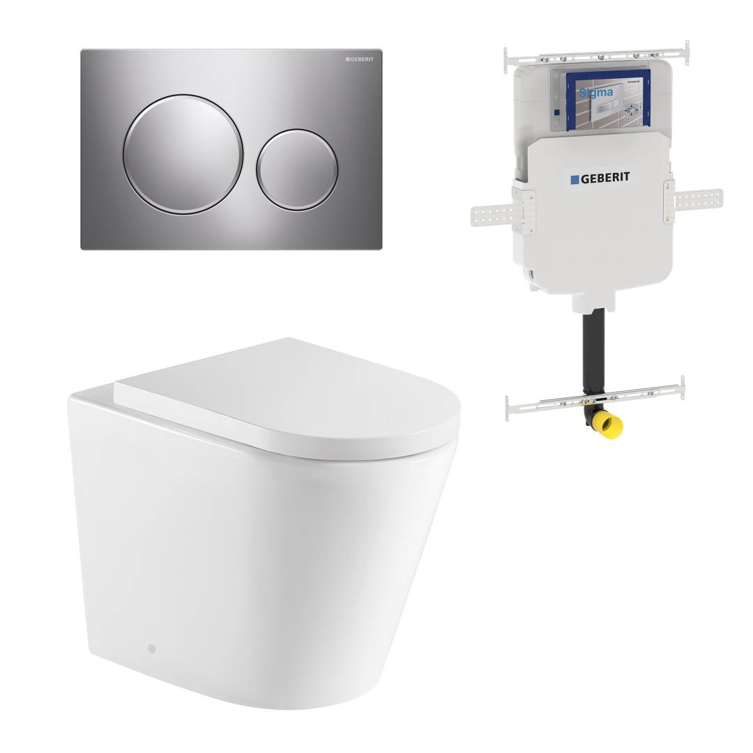 Turner Hastings Fino WhisperFlush Floor Mounted Toilet Package (Includes Geberit Cistern & Chrome Flush Plate) - Gloss White - FP50GE-GW-K + 115.882.KH.1