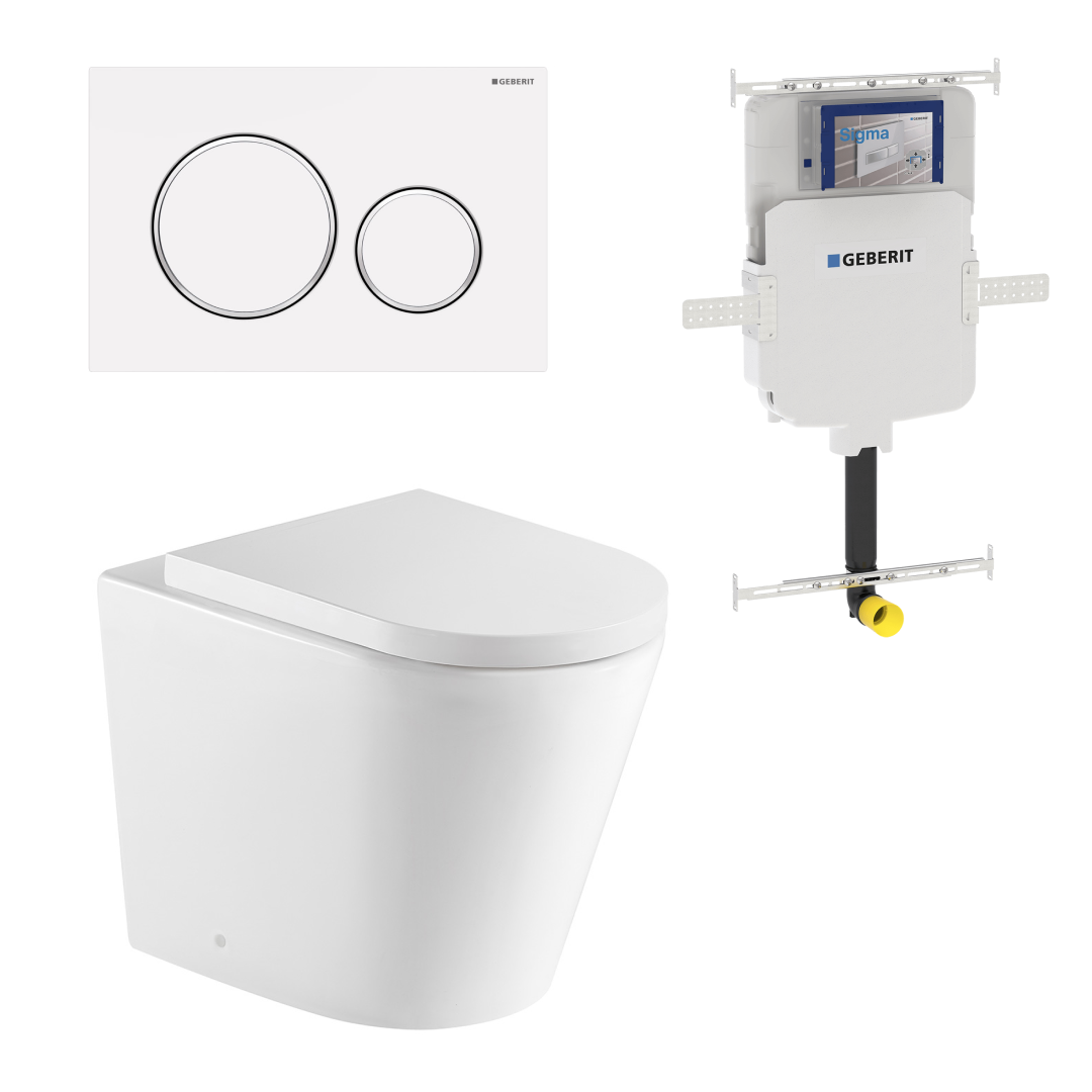 Turner Hastings Fino WhisperFlush Floor Mounted Toilet Package (Includes Geberit Cistern & Matte White Flush Plate) - Gloss White - FP50GE-GW-K + 115.882.01.1