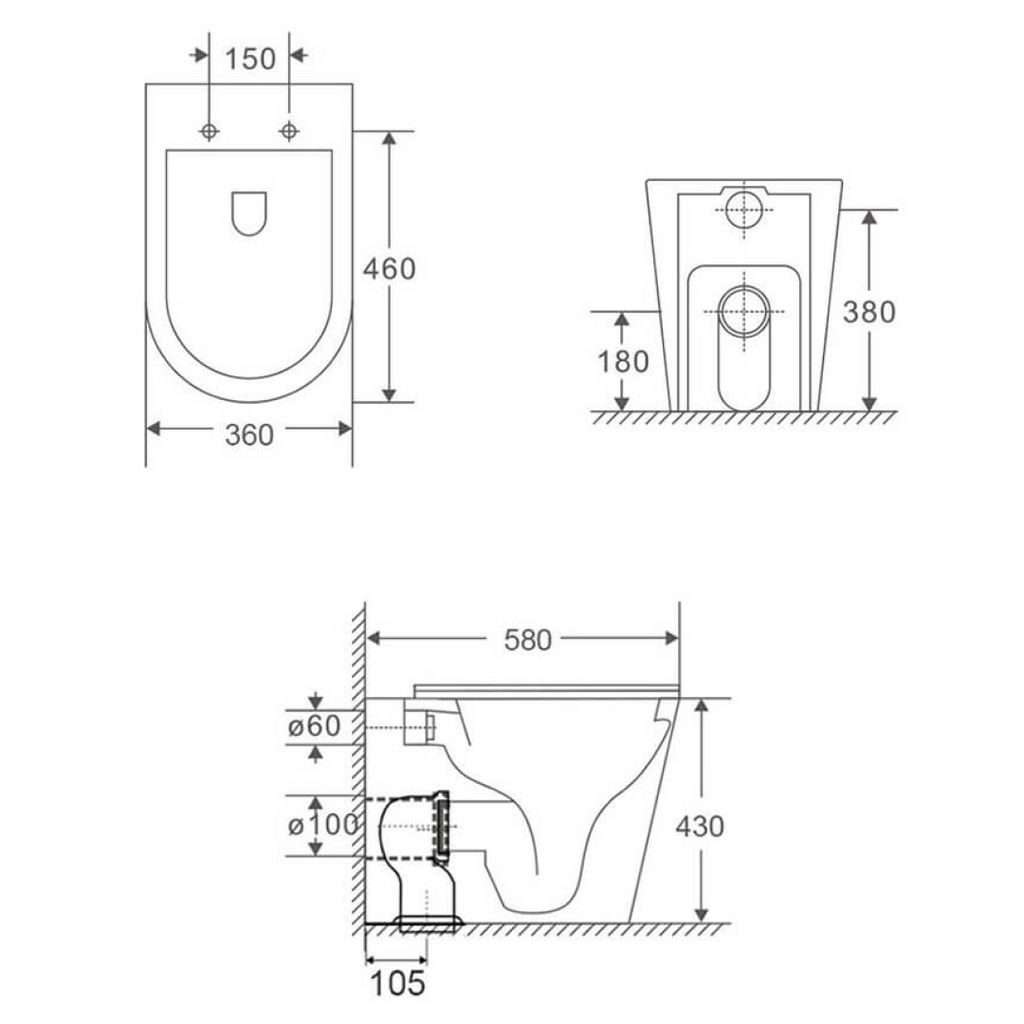 Turner Hastings Fino WhisperFlush Floor Mounted Toilet Package (Includes Geberit Cistern & Brushed Brass Flush Plate) - Gloss White - FP50GE-GW-K-BB