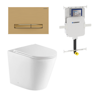 Turner Hastings Fino WhisperFlush Floor Mounted Toilet Package with Slim Seat (Includes Geberit Cistern & Brushed Brass Flush Plate) - Gloss White - FP50GE-GW-N-BB