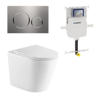 Turner Hastings Fino WhisperFlush Floor Mounted Toilet Package with Slim Seat (Includes Geberit Cistern & Brushed Stainless Steel Flush Plate) - Gloss White - FP50GE-GW-N-BN