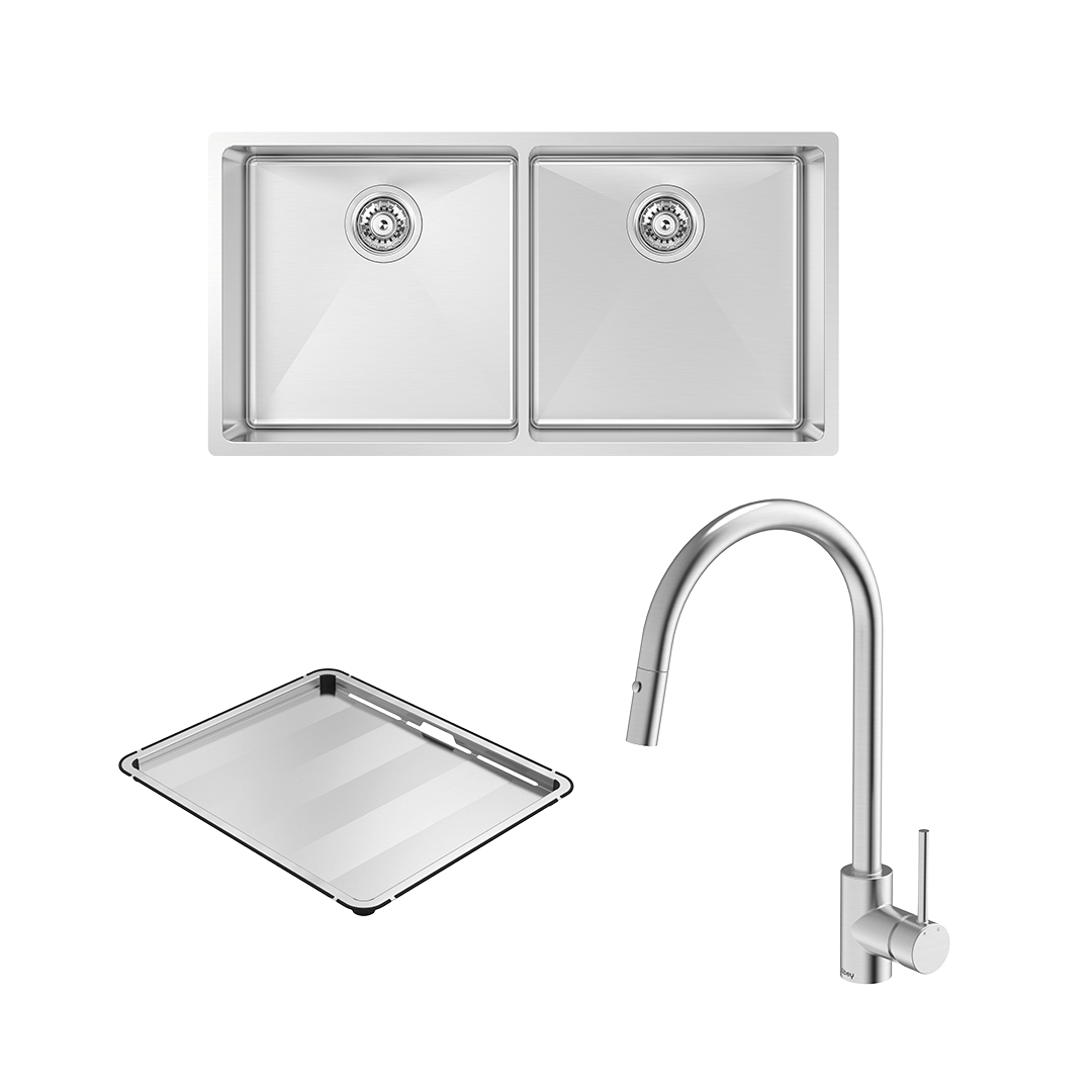 Abey Alfresco 400 Double Bowl Sink with Kitchen Mixer - 316 Stainless Steel - FRA400DT15