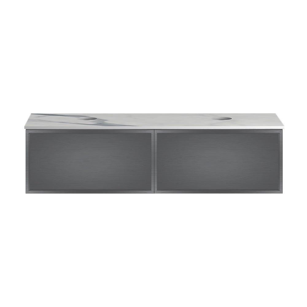 Parisi Float + My Top 1200 Wall Mounted Cabinet Porcelain Top Double Bowl - Matte Black - Statuario Porcelain Top - FV-FT-1200D-MB-STH