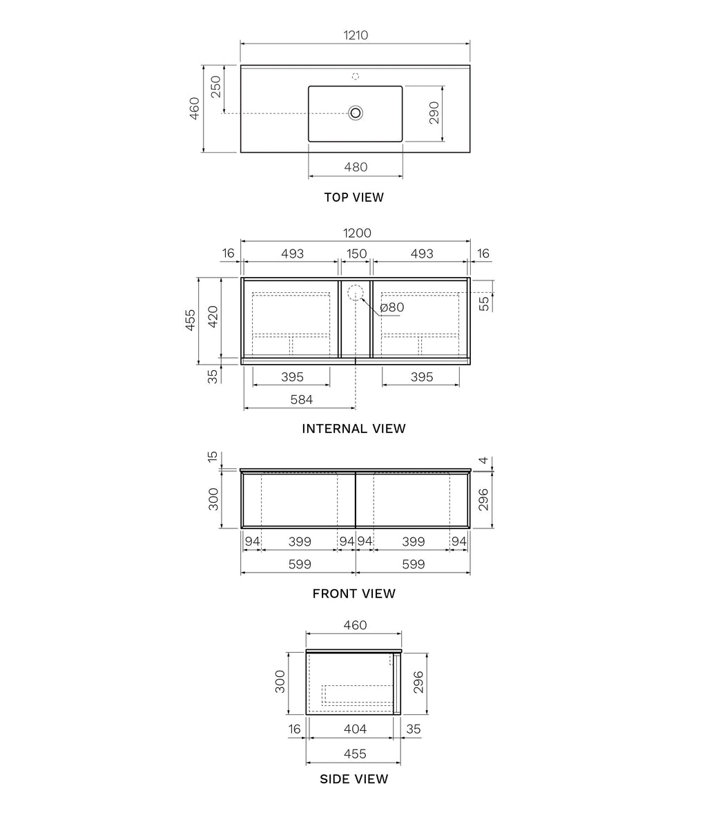 Parisi Float + My Top 1200 Wall Mounted Cabinet - Ceramic Top w/1 Tap Hole - Grafite - FT-1201S-GR