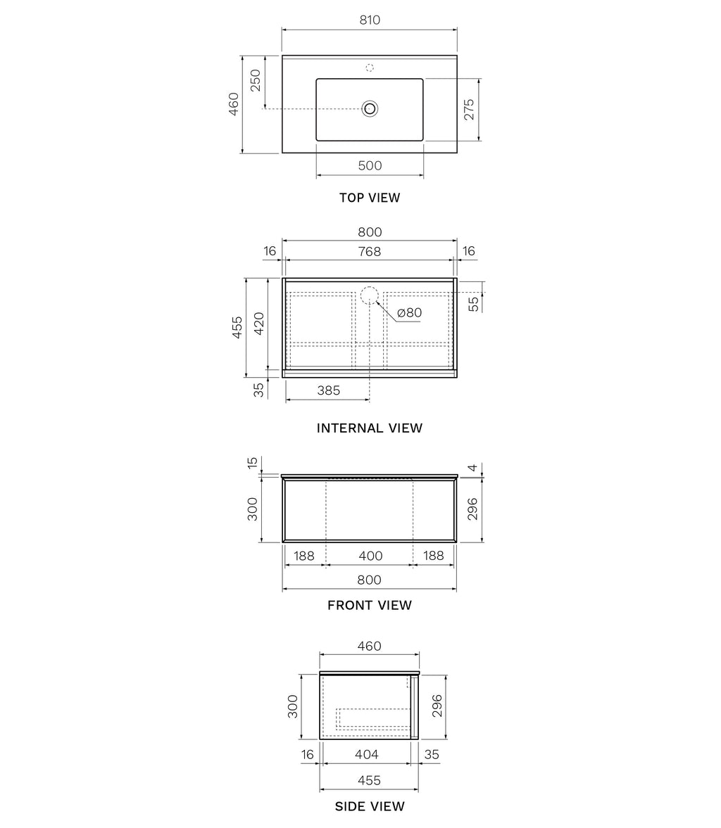 Parisi Float 800 Wall Mounted Cabinet with Ceramic Top 1TH - Grafite - FT-801-GR